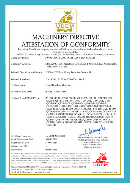 चीन Wuxi Tripod Machinery Imp. & Exp. Co., Ltd. प्रमाणपत्र