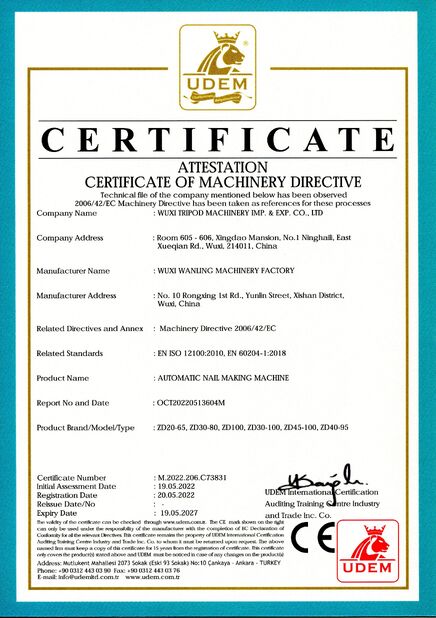 चीन Wuxi Tripod Machinery Imp. & Exp. Co., Ltd. प्रमाणपत्र