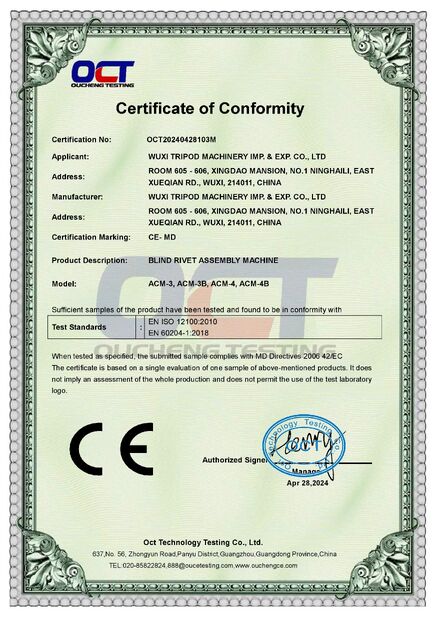 चीन Wuxi Tripod Machinery Imp. & Exp. Co., Ltd. प्रमाणपत्र