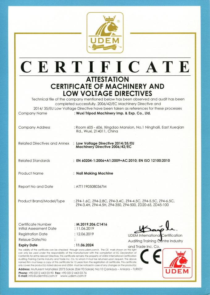 Wuxi Tripod Machinery Imp. & Exp. Co., Ltd. गुणवत्ता नियंत्रण